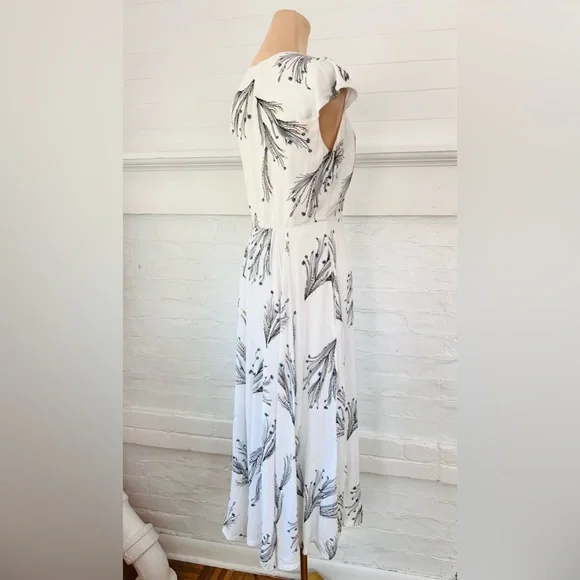 Free People Floral Retro Midi Dress Ivory Deep V Faux Wrap Cap Sleeve - Picture 6 of 14